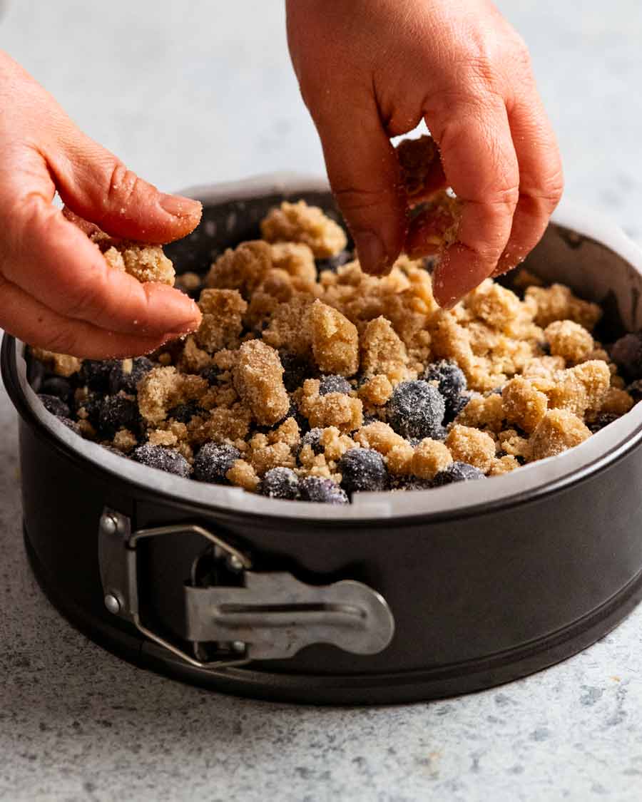Making Bursting Blueberry Crumb Cake