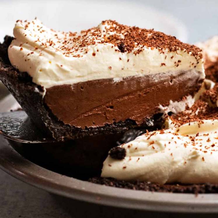 Close up slice of Chocolate Cream Pie