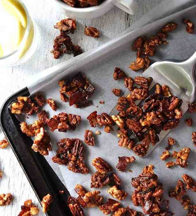 A tray of Candied Bacon and Nuts