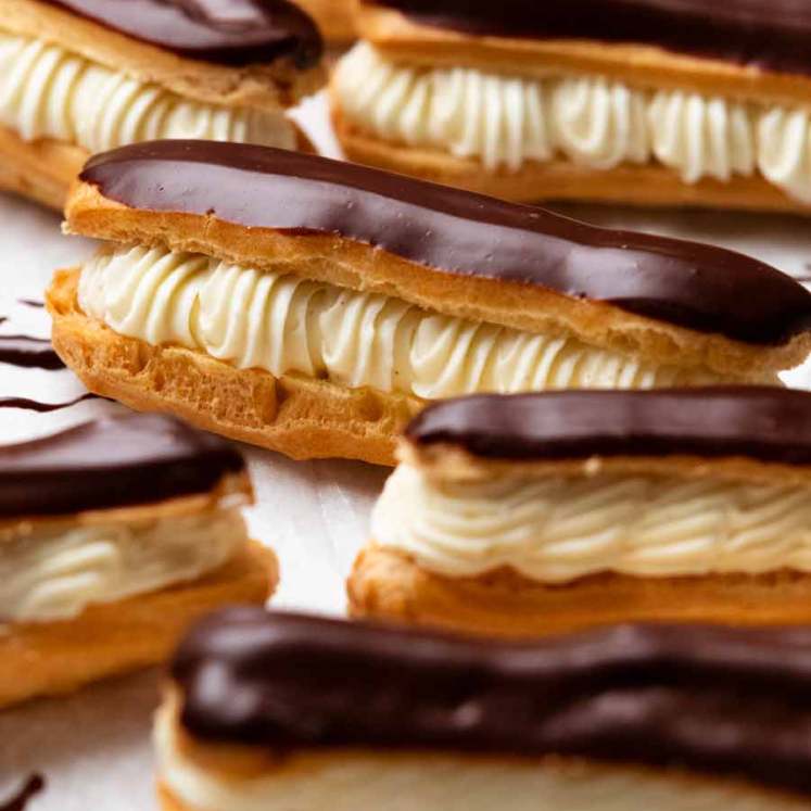 Tray of freshly made Eclairs