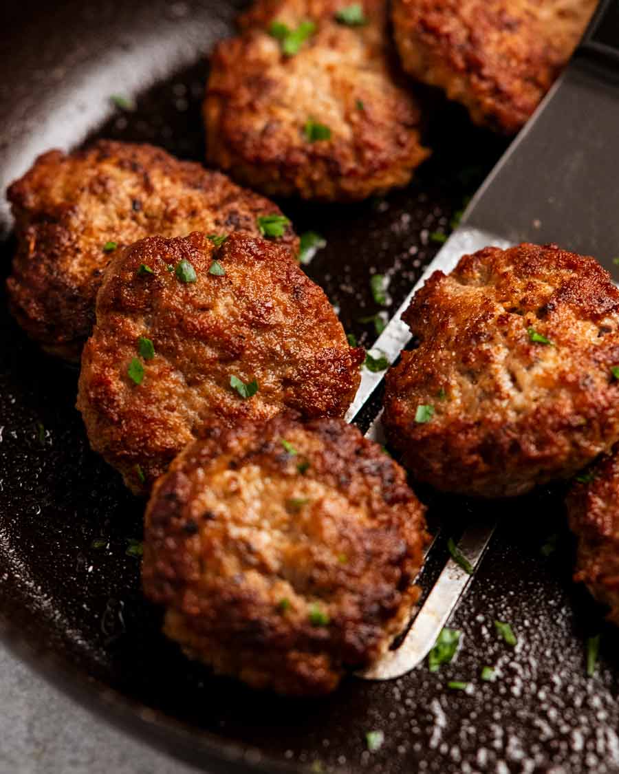 Freshly cooked Homemade pork sausage patties