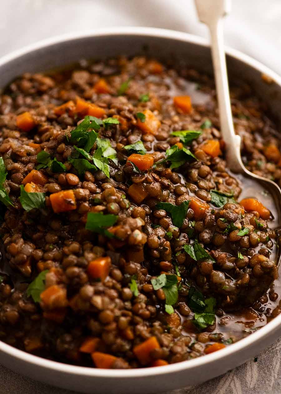 Big bowl of Lentil Ragout - French lentil side dish