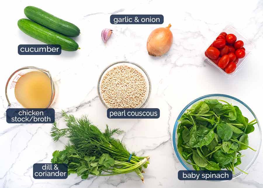 Ingredients in Pearl couscous salad