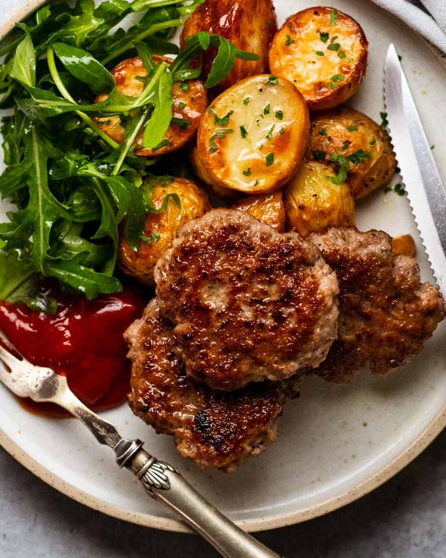 Sausage patties with roast potato