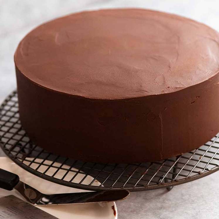 Smooth Chocolate Ganache covered chocolate cake